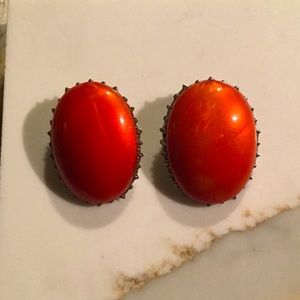 Beautiful Vintage Red Lacquered Button Earrings.